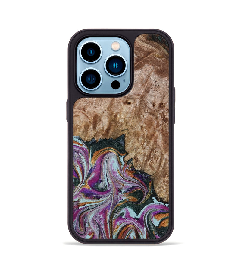 iPhone 14 Pro Wood Phone Case - Britney (Green, 815222)