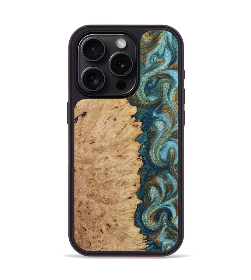 iPhone 15 Pro Wood Phone Case - Chris (Teal & Gold, 815228)