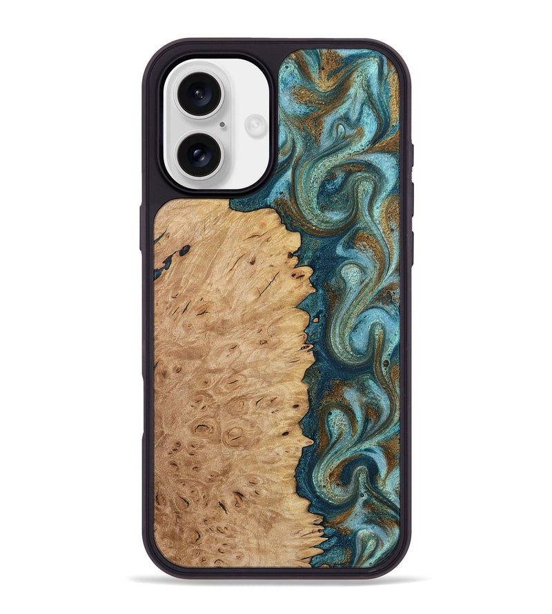 iPhone 16 Plus Wood Phone Case - Chris (Teal & Gold, 815228)