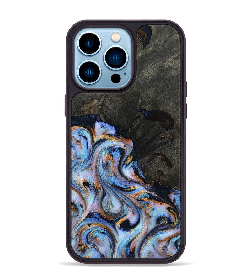 iPhone 14 Pro Max Wood Phone Case - Carolyn (Teal & Gold, 815231)