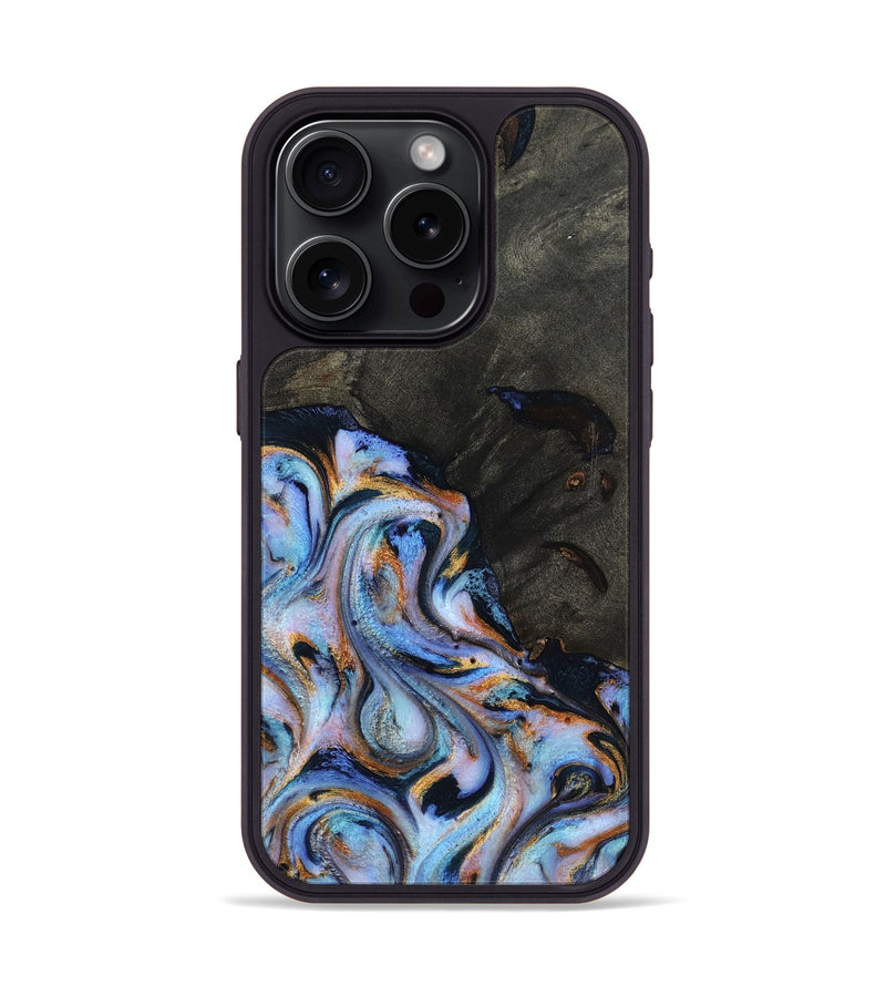 iPhone 15 Pro Wood Phone Case - Carolyn (Teal & Gold, 815231)