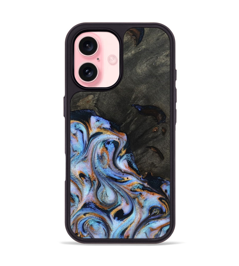 iPhone 16 Wood Phone Case - Carolyn (Teal & Gold, 815231)