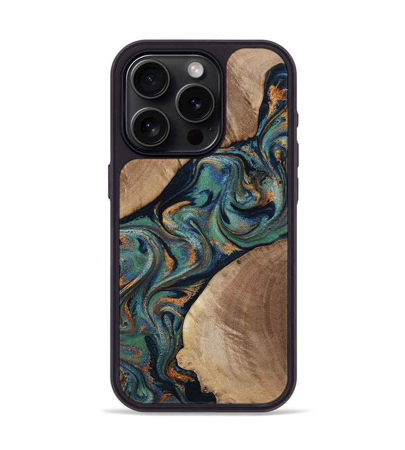 iPhone 15 Pro Wood Phone Case - Carson (Teal & Gold, 815232)