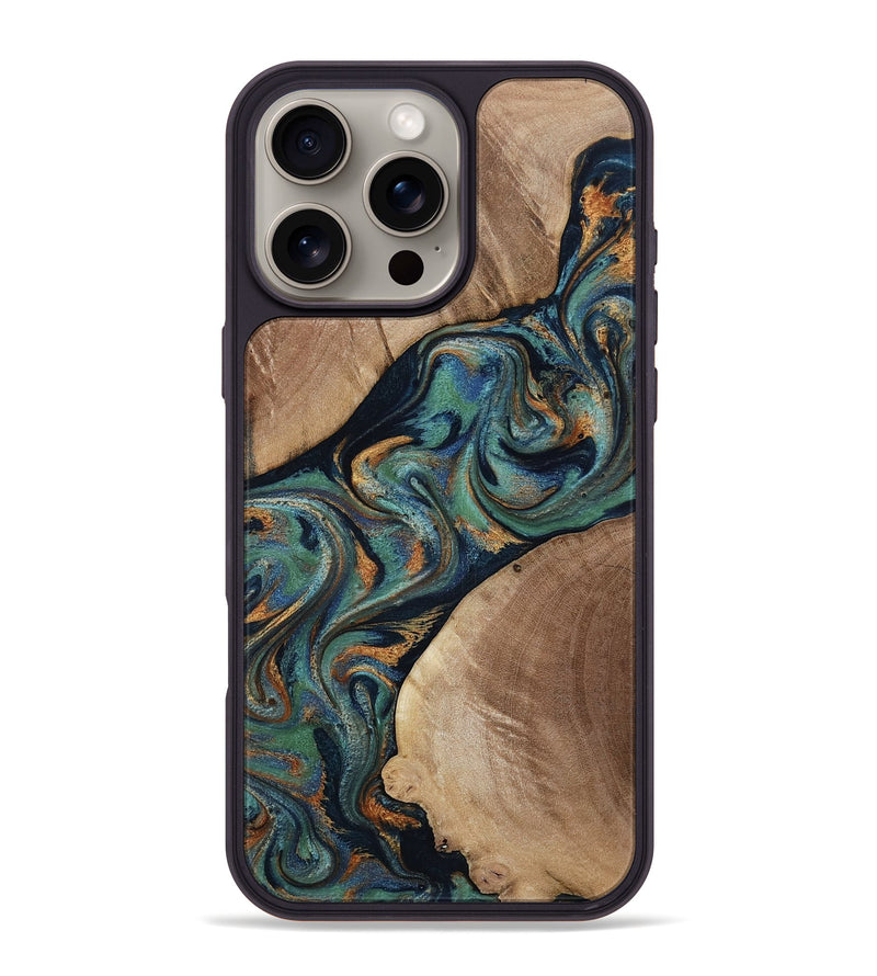 iPhone 16 Pro Max Wood Phone Case - Carson (Teal & Gold, 815232)