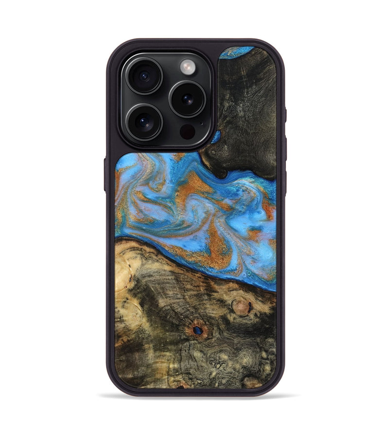 iPhone 15 Pro Wood Phone Case - Zander (Teal & Gold, 815233)