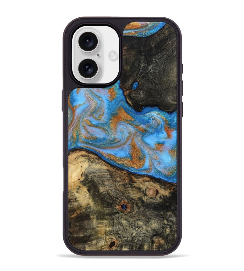 iPhone 16 Plus Wood Phone Case - Zander (Teal & Gold, 815233)