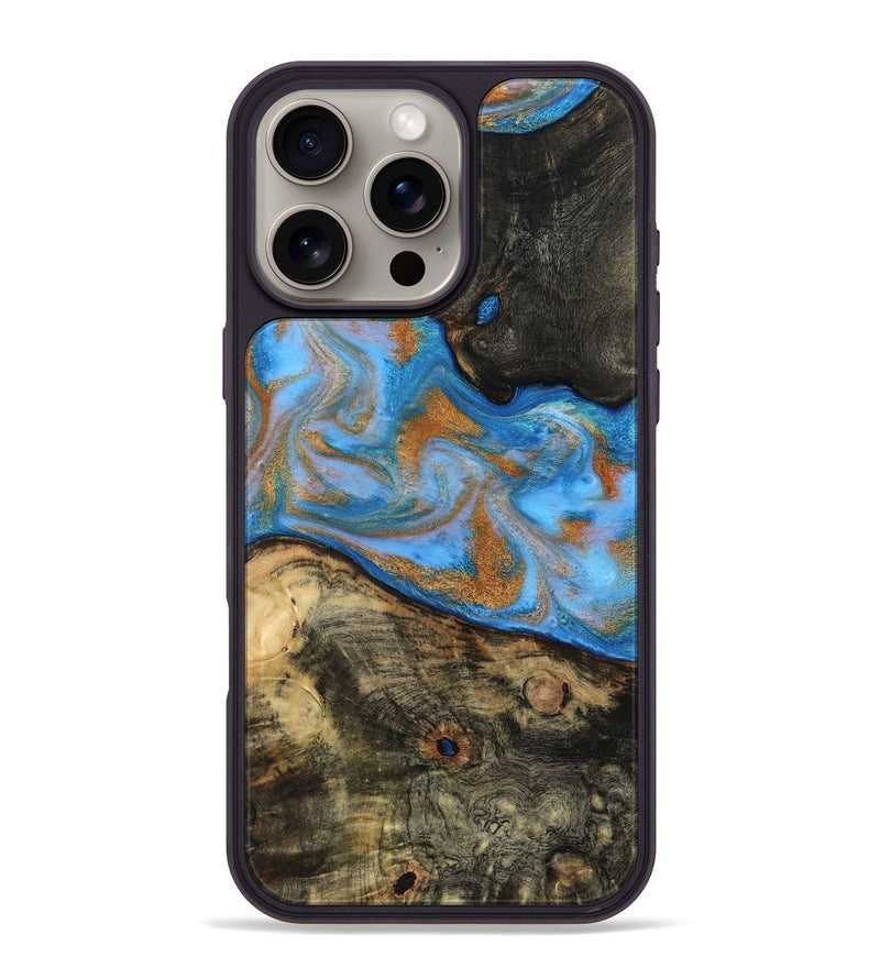 iPhone 16 Pro Max Wood Phone Case - Zander (Teal & Gold, 815233)