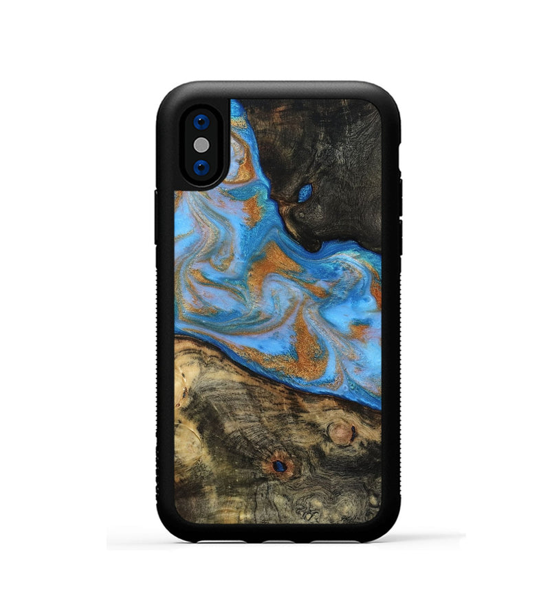 iPhone Xs Wood Phone Case - Zander (Teal & Gold, 815233)