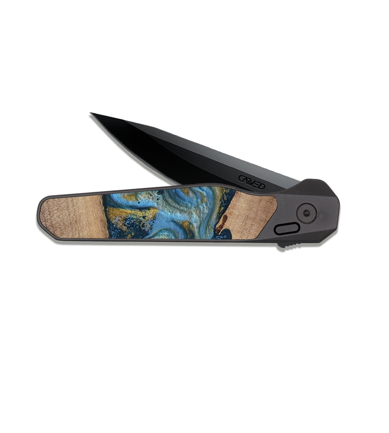 EDC Dark Slate Wood Pocket Knife - Emmer (Teal & Gold, 815235)
