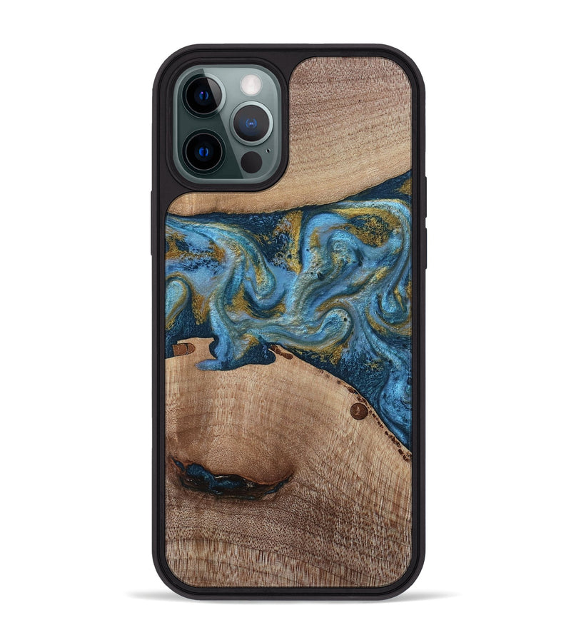 iPhone 12 Pro Max Wood Phone Case - Emmer (Teal & Gold, 815235)