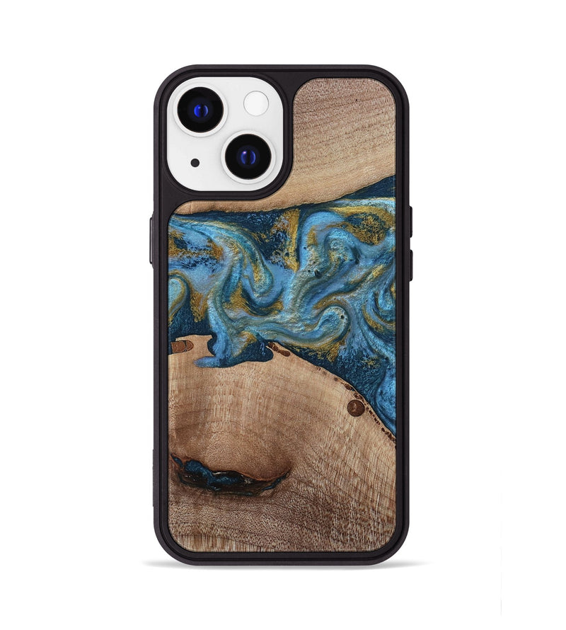 iPhone 13 Wood Phone Case - Emmer (Teal & Gold, 815235)