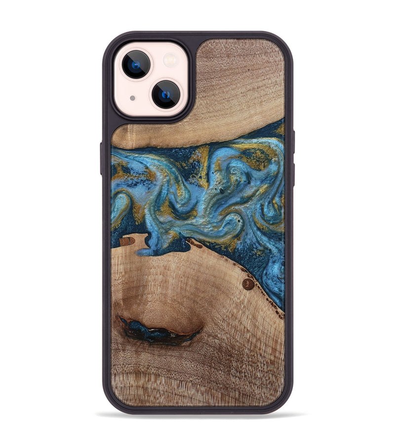iPhone 14 Plus Wood Phone Case - Emmer (Teal & Gold, 815235)