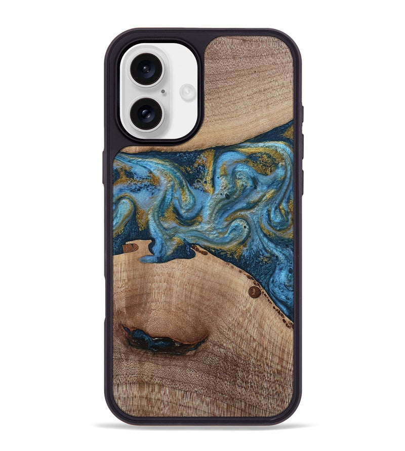 iPhone 16 Plus Wood Phone Case - Emmer (Teal & Gold, 815235)