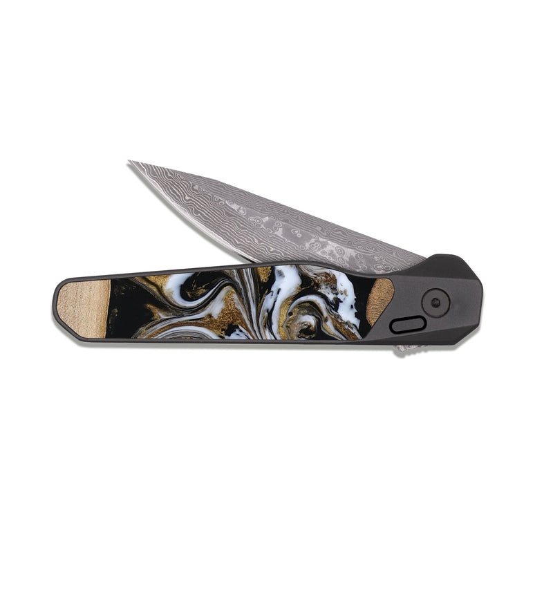 EDC Dark Damascus Wood Pocket Knife - Anjali (Black & White, 815308)