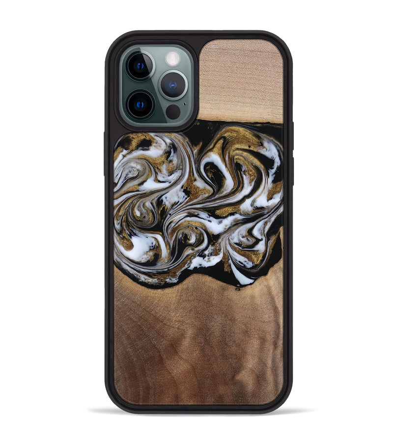 iPhone 12 Pro Max Wood Phone Case - Anjali (Black & White, 815308)