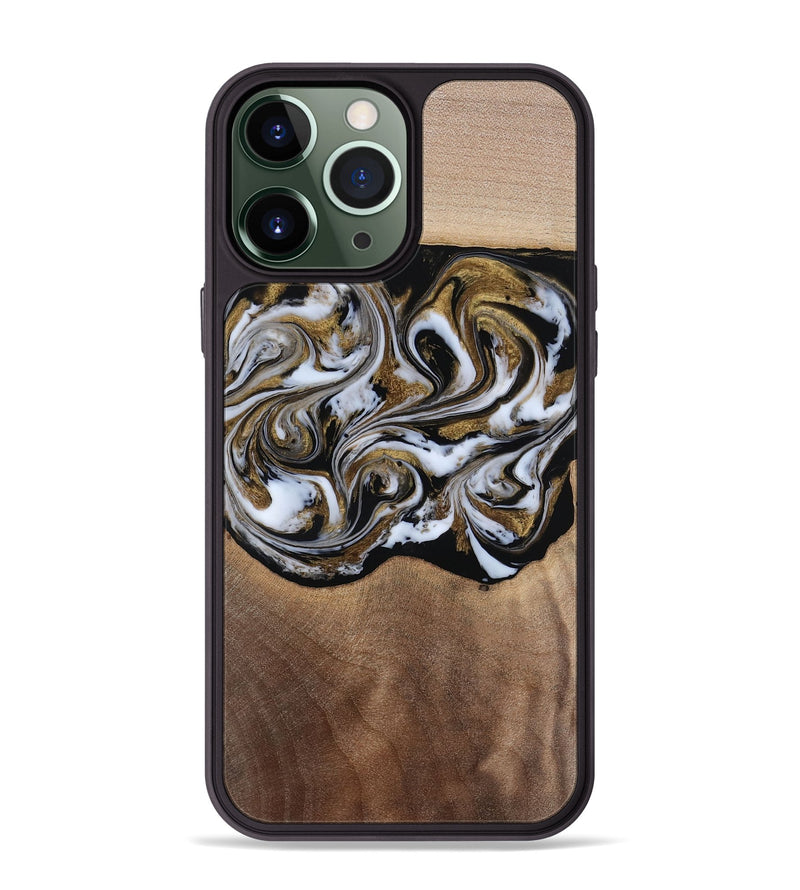 iPhone 13 Pro Max Wood Phone Case - Anjali (Black & White, 815308)