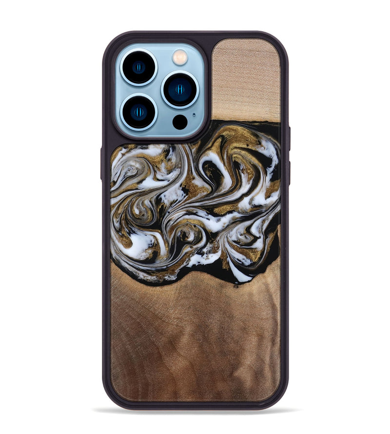 iPhone 14 Pro Max Wood Phone Case - Anjali (Black & White, 815308)