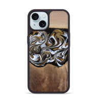 iPhone 15 Wood Phone Case - Anjali (Black & White, 815308)