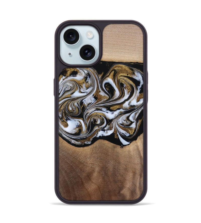 iPhone 15 Wood Phone Case - Anjali (Black & White, 815308)