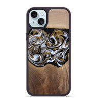 iPhone 15 Plus Wood Phone Case - Anjali (Black & White, 815308)