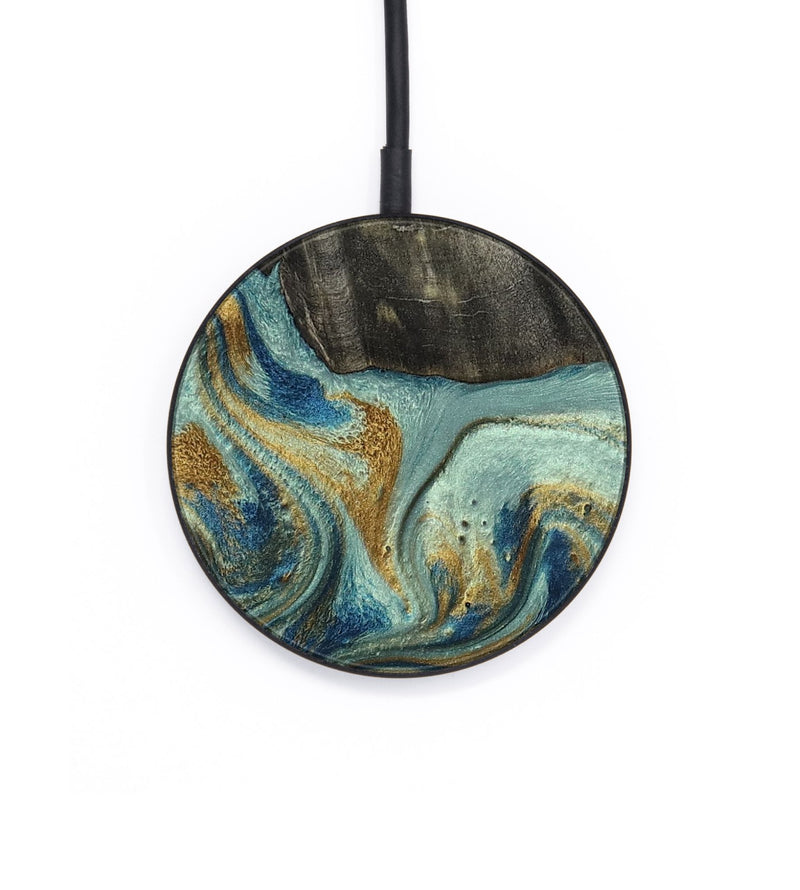 Circle Wood Wireless Charger - Oren (Teal & Gold, 815309)