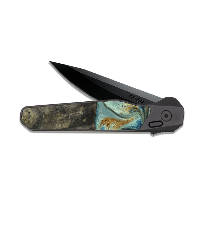 EDC Dark Slate Wood Pocket Knife - Oren (Teal & Gold, 815309)