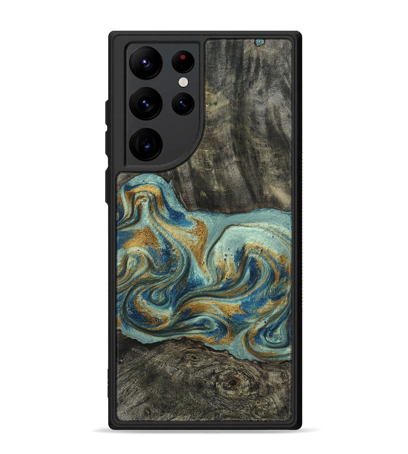 Galaxy S22 Ultra Wood Phone Case - Oren (Teal & Gold, 815309)