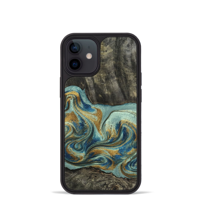 iPhone 12 mini Wood Phone Case - Oren (Teal & Gold, 815309)