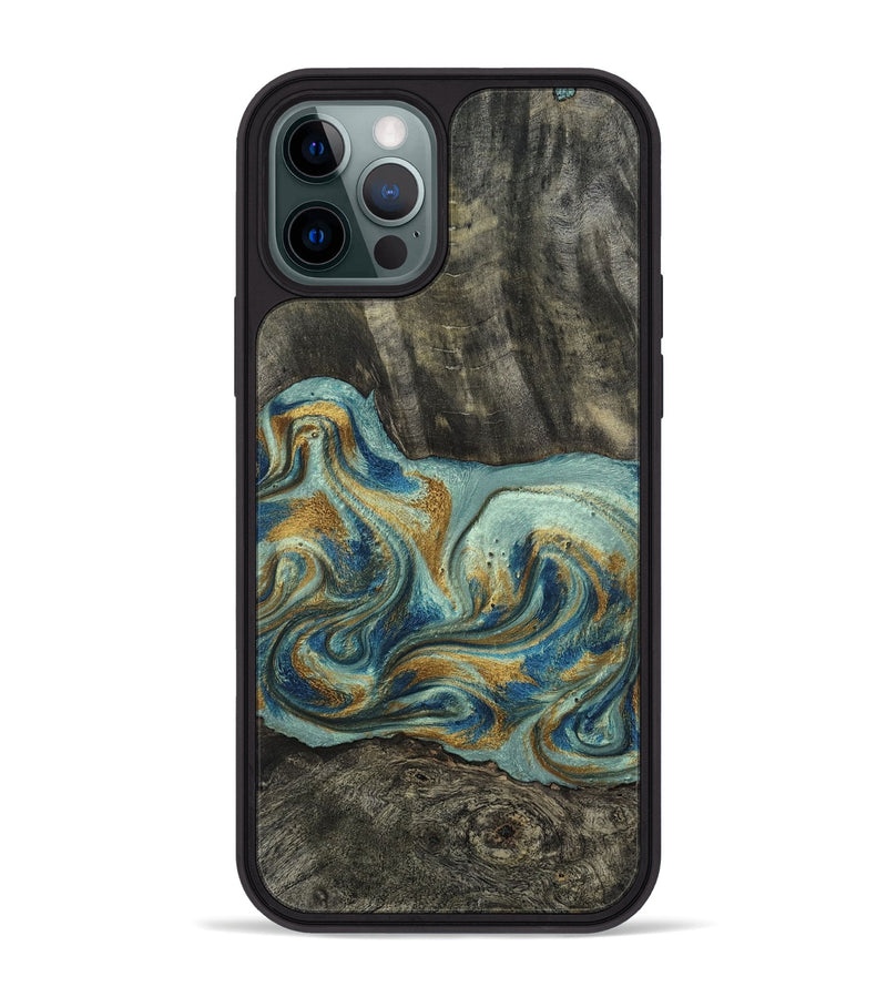 iPhone 12 Pro Max Wood Phone Case - Oren (Teal & Gold, 815309)