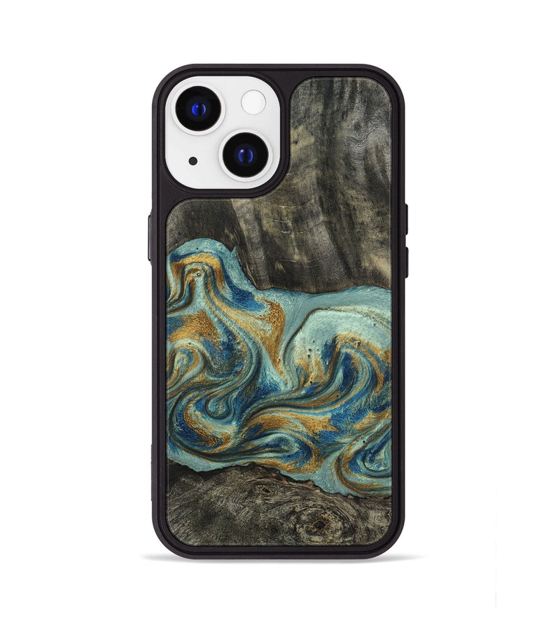 iPhone 13 Wood Phone Case - Oren (Teal & Gold, 815309)