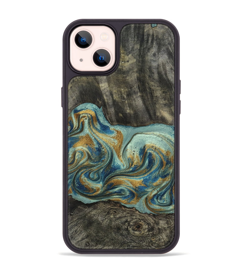 iPhone 14 Plus Wood Phone Case - Oren (Teal & Gold, 815309)