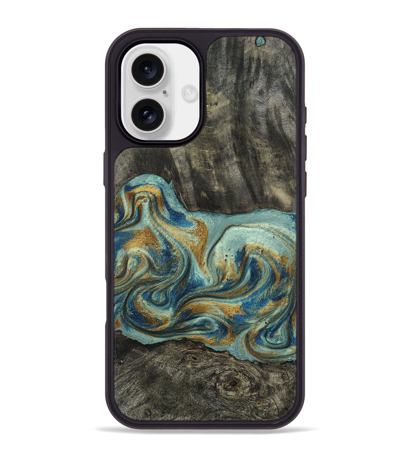 iPhone 16 Plus Wood Phone Case - Oren (Teal & Gold, 815309)