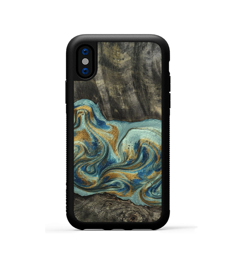 iPhone Xs Wood Phone Case - Oren (Teal & Gold, 815309)