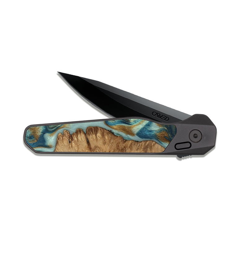 EDC Dark Slate Wood Pocket Knife - Karly (Teal & Gold, 815310)