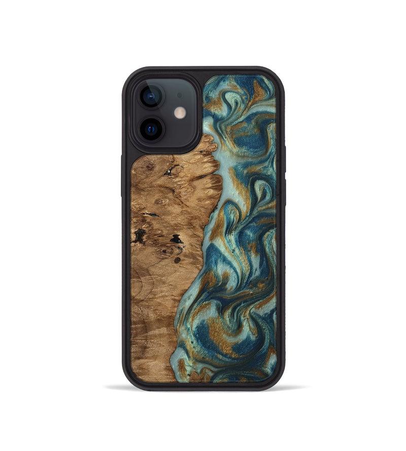 iPhone 12 mini Wood Phone Case - Karly (Teal & Gold, 815310)
