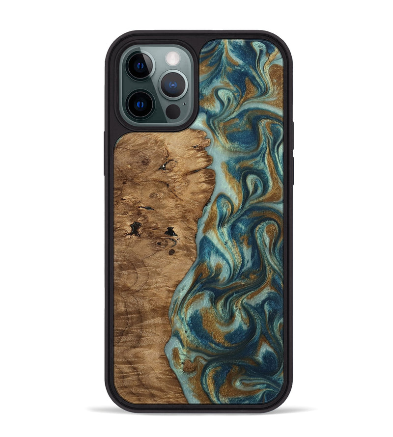iPhone 12 Pro Max Wood Phone Case - Karly (Teal & Gold, 815310)