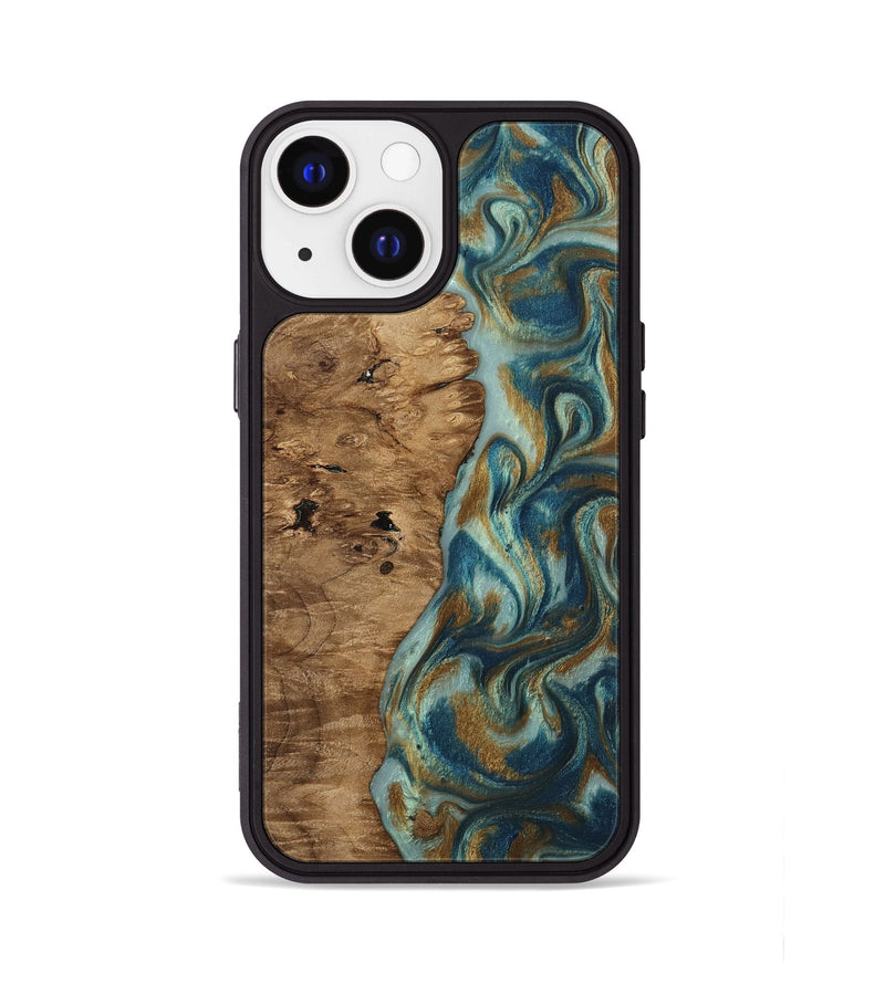 iPhone 13 Wood Phone Case - Karly (Teal & Gold, 815310)