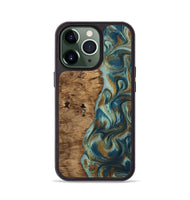 iPhone 13 Pro Wood Phone Case - Karly (Teal & Gold, 815310)