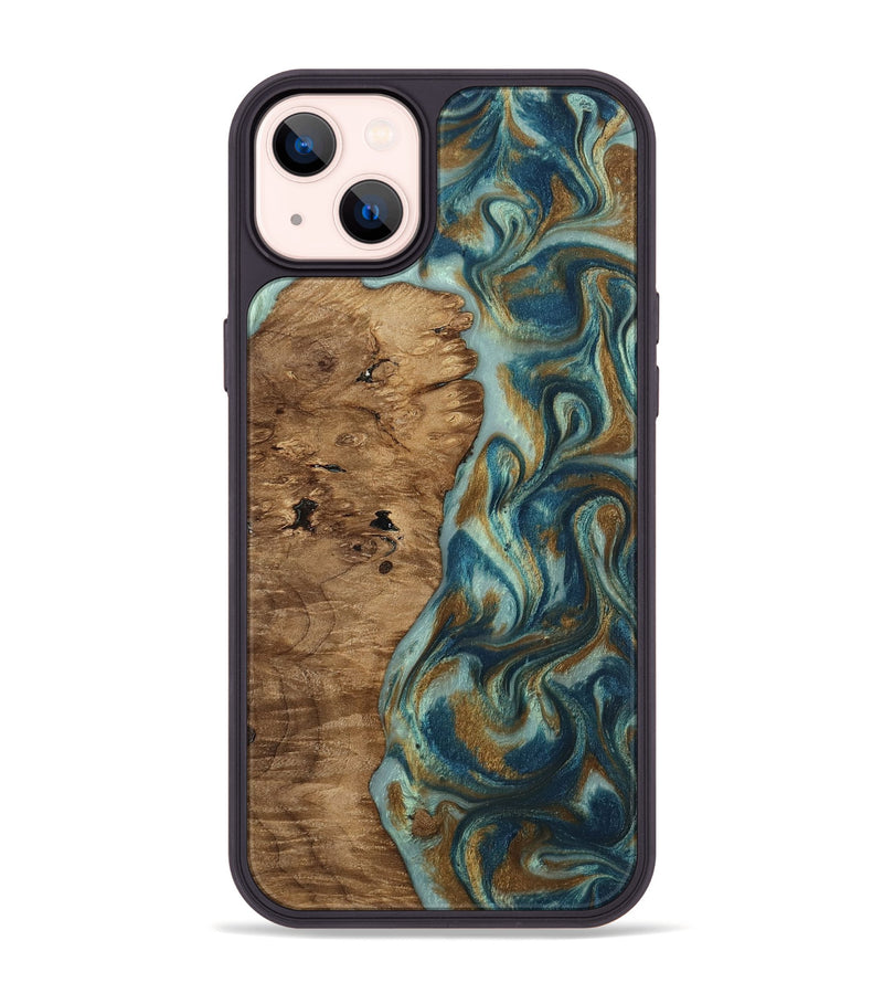 iPhone 14 Plus Wood Phone Case - Karly (Teal & Gold, 815310)