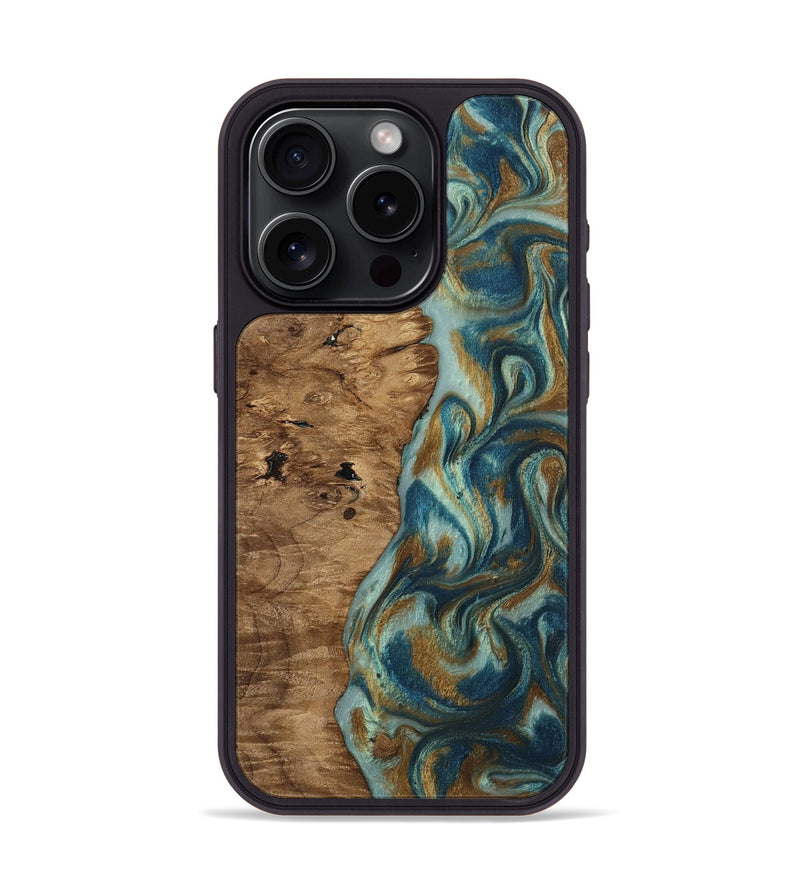 iPhone 15 Pro Wood Phone Case - Karly (Teal & Gold, 815310)