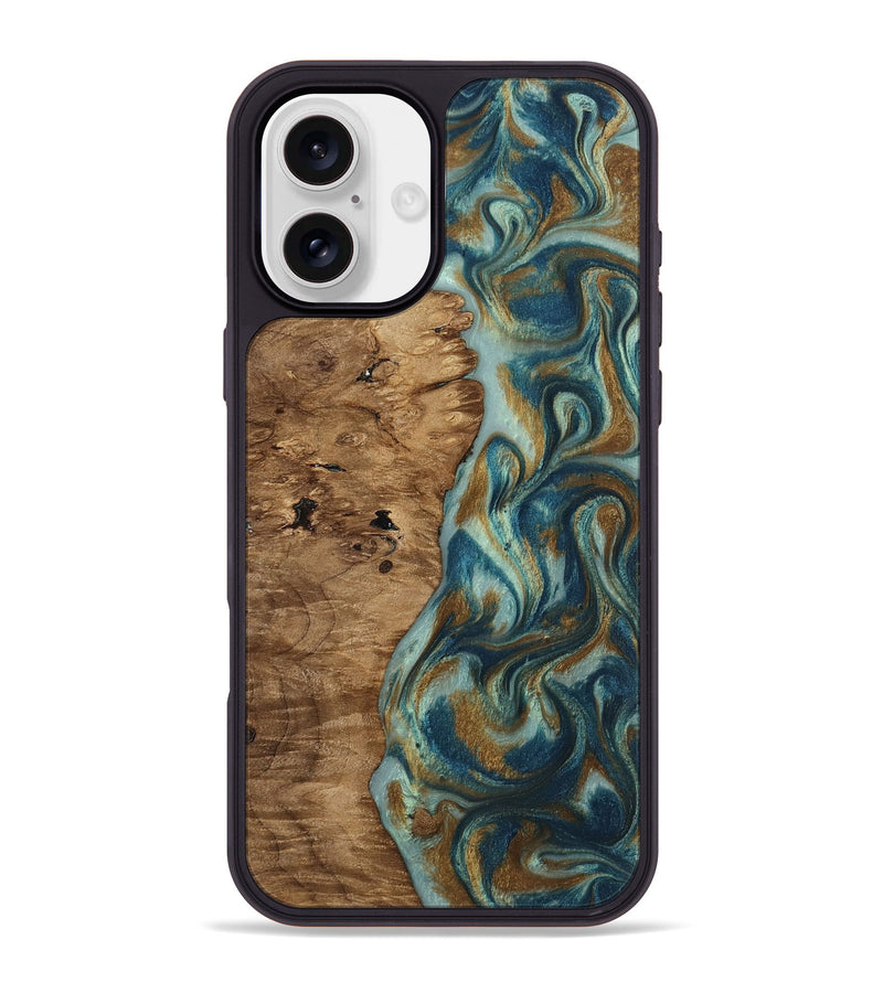 iPhone 16 Plus Wood Phone Case - Karly (Teal & Gold, 815310)