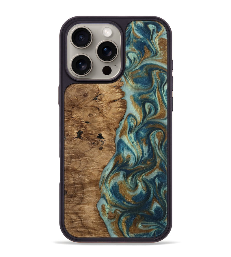 iPhone 16 Pro Max Wood Phone Case - Karly (Teal & Gold, 815310)