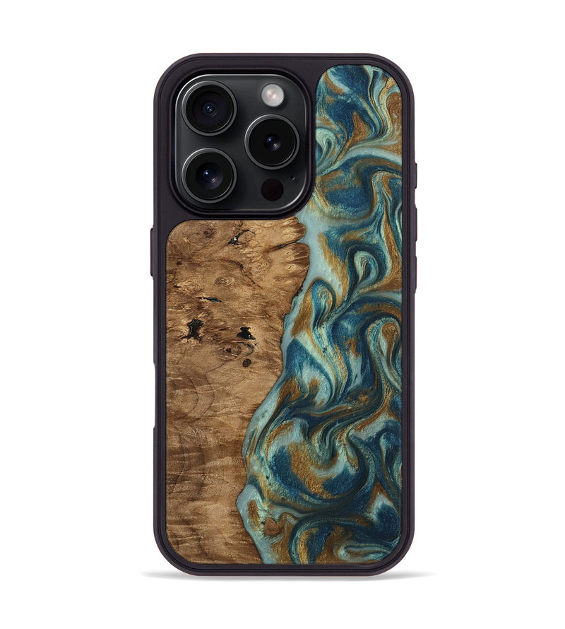 iPhone 16 Pro Wood Phone Case - Karly (Teal & Gold, 815310)