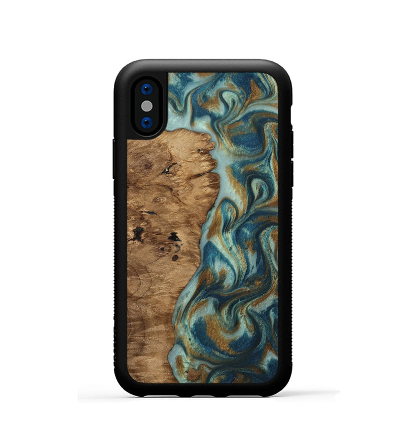 iPhone Xs Wood Phone Case - Karly (Teal & Gold, 815310)