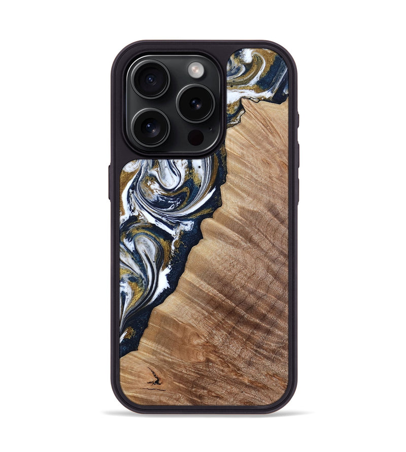 iPhone 15 Pro Wood Phone Case - Alondra (Teal & Gold, 815314)