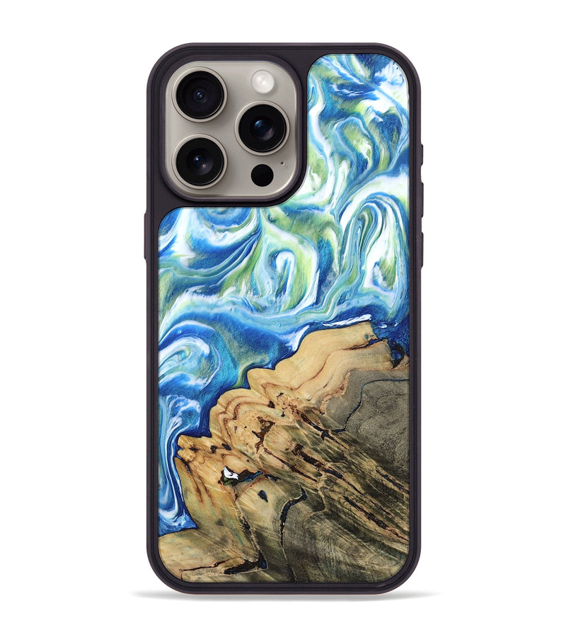 iPhone 15 Pro Max Wood Phone Case - Heidy (Blue, 815339)