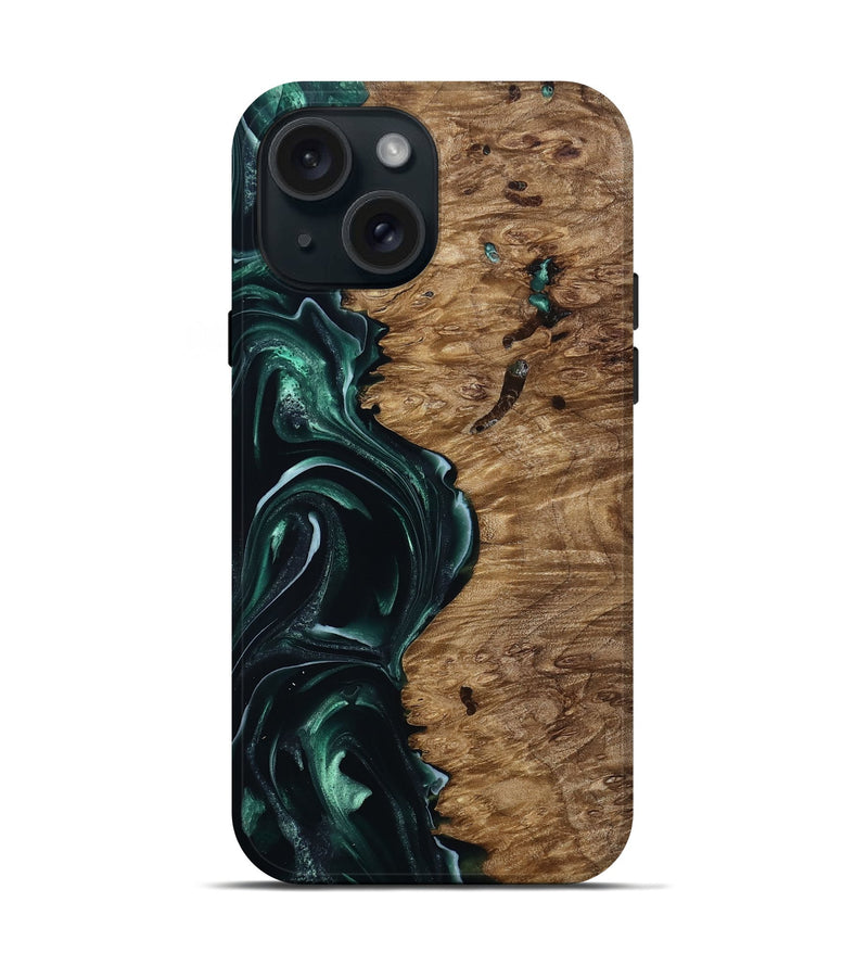 iPhone 15 Wood Live Edge Phone Case - Buford (Green, 815443)