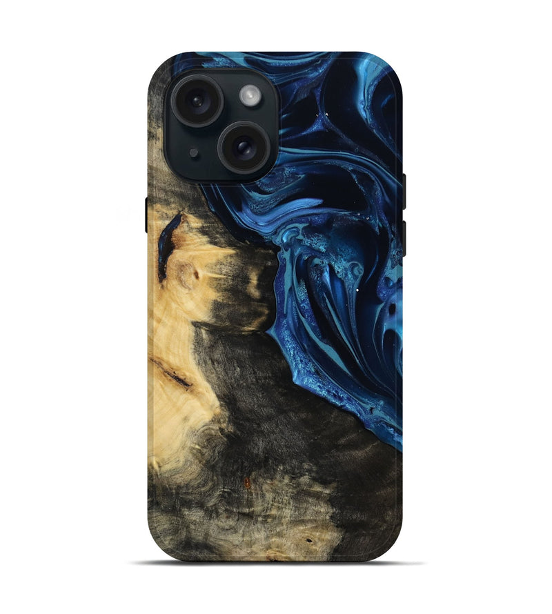 iPhone 15 Wood Live Edge Phone Case - Marisol (Blue, 815446)