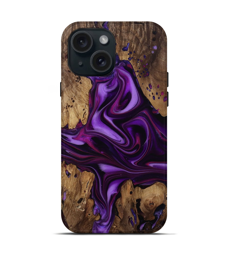 iPhone 15 Wood Live Edge Phone Case - Giselle (Purple, 815473)