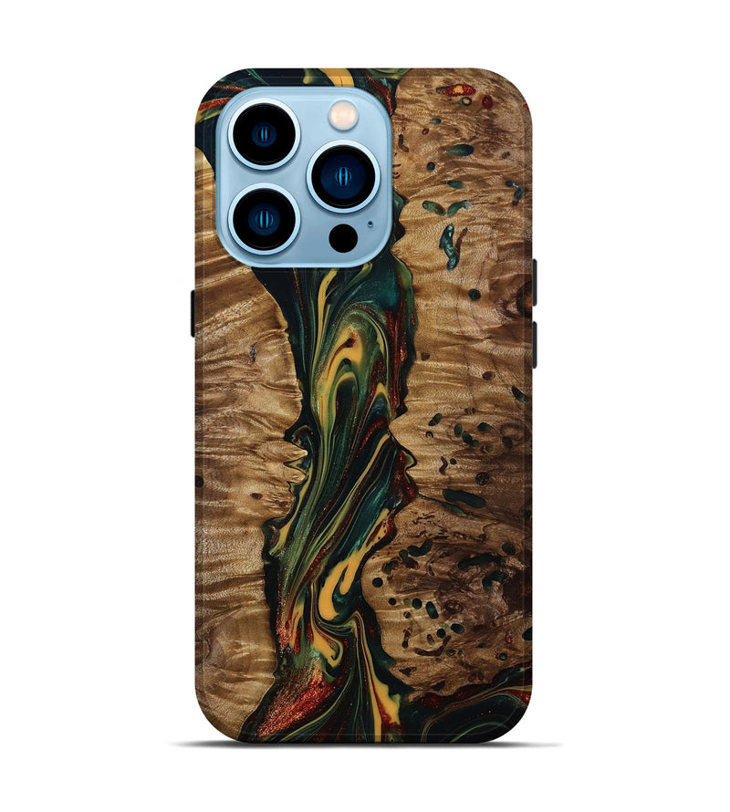 iPhone 14 Pro Wood Live Edge Phone Case - Lisette (Green, 815475)